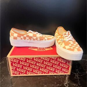 Vans Orange and White Checkered Sneakers